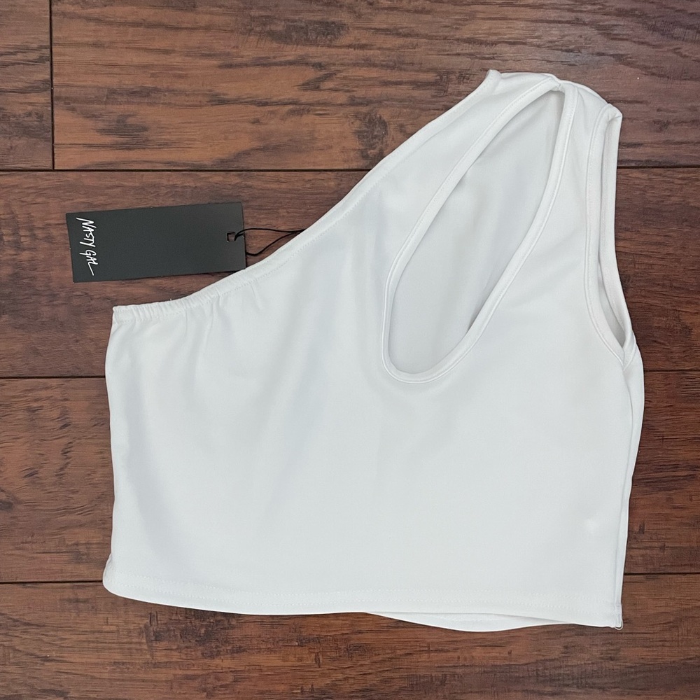 White Asymmetrical Crop Top